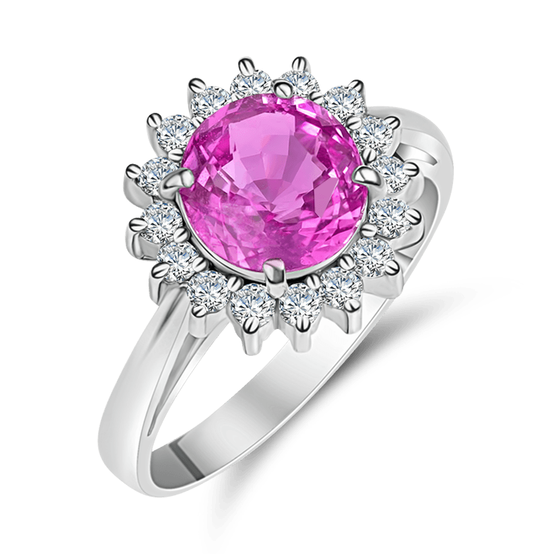 White Gold Padparadscha & Diamond Cluster Ring