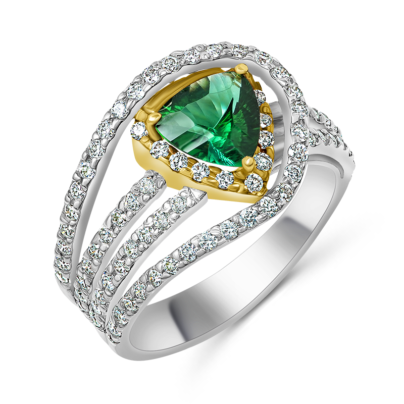 Trillion-Cut Green Tourmaline Diamond Ring