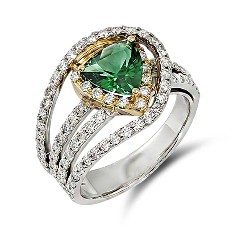 Trillion-Cut Green Tourmaline Diamond Ring