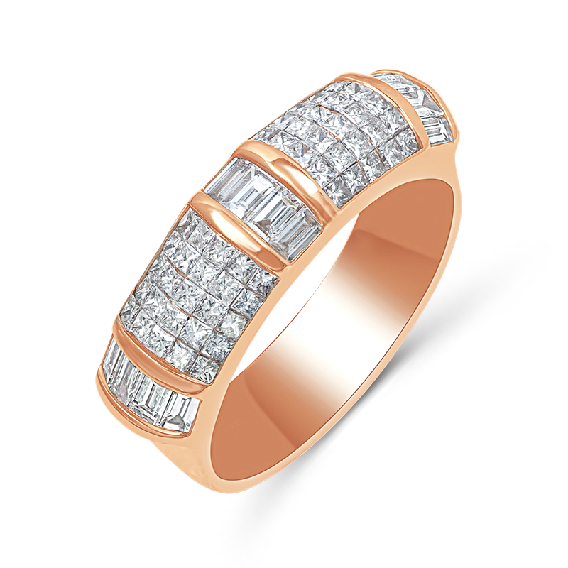Rose Gold Princess & Tapered Diamond Band Ring
