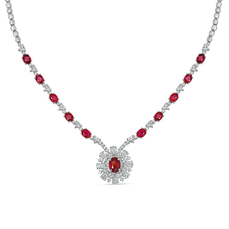 White Gold Ruby Floral Necklace
