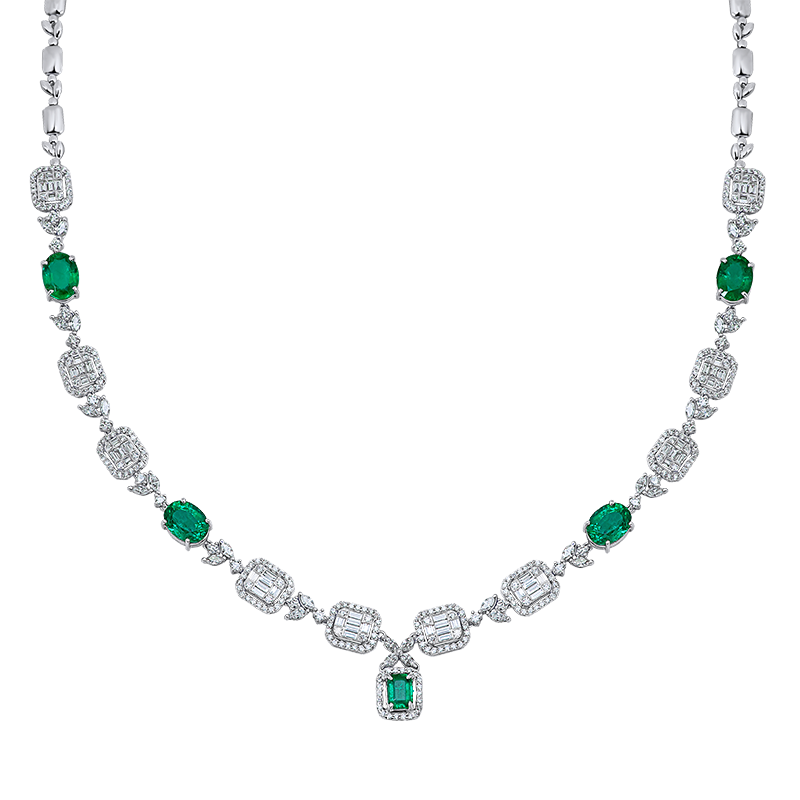 White Gold Emerald and Diamond Necklace