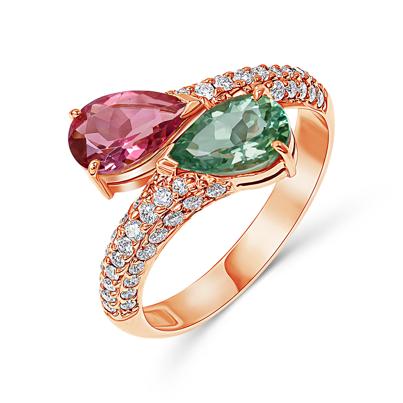 Pink Gold Dual Tourmaline Ring