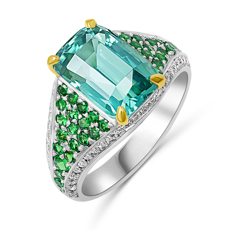 White & Yellow Gold Green Tourmaline Ring