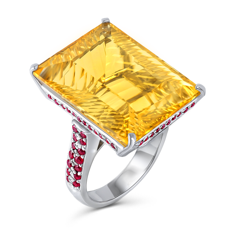 White Gold Citrine and Ruby Cocktail Ring