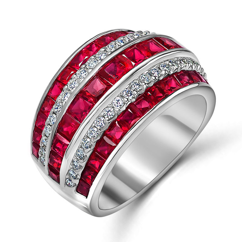 White Gold Ruby and Diamond Multi-Row Channel-set Ring