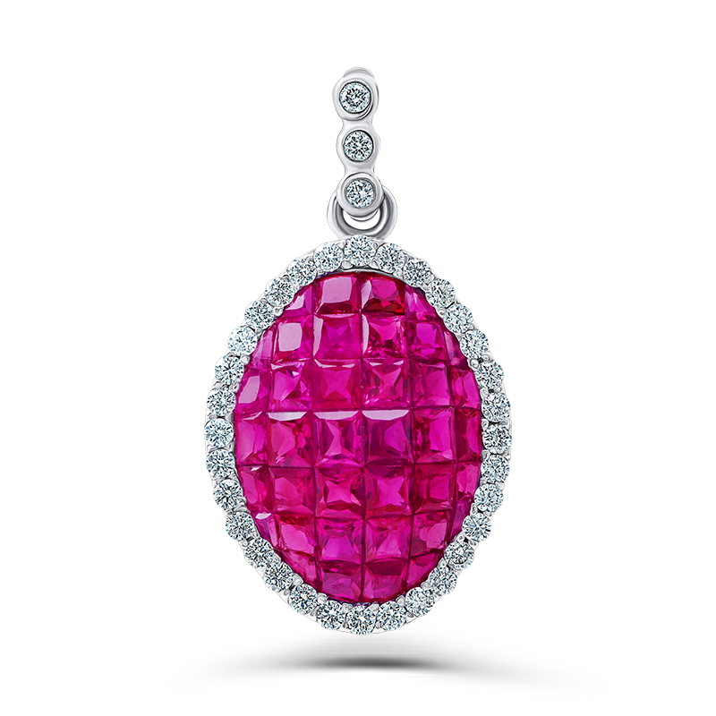 Invisible Set Ruby Oval Pendant