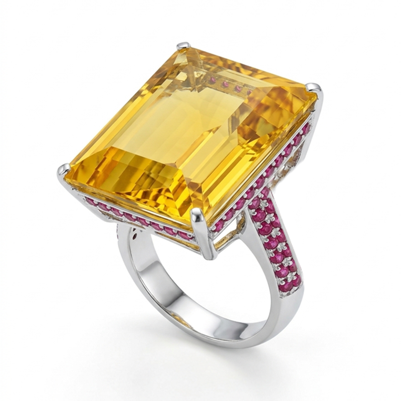 White Gold Citrine and Ruby Cocktail Ring