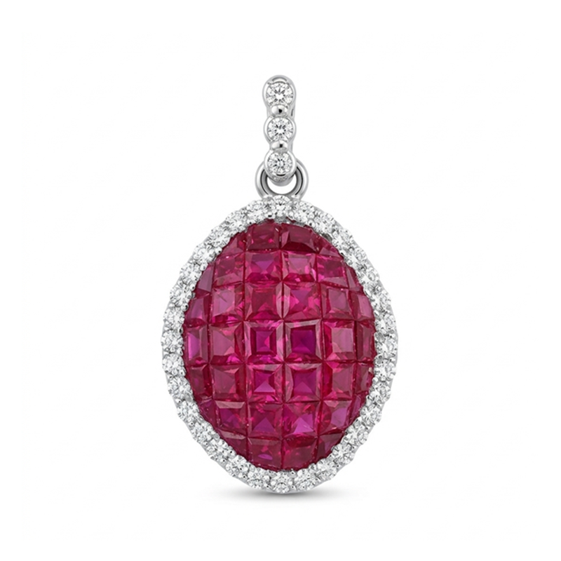 Invisible Set Ruby Oval Pendant