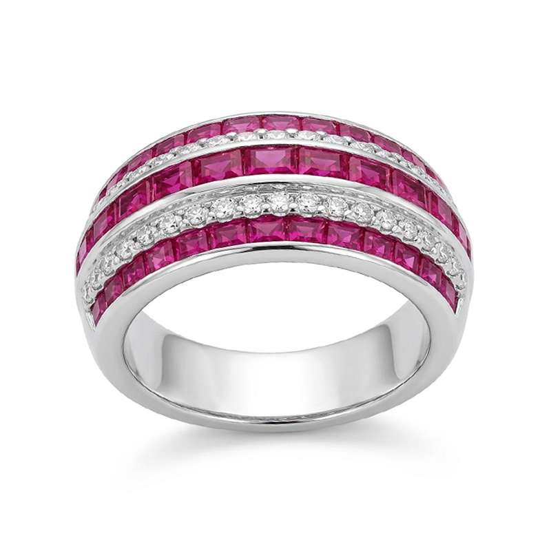 White Gold Ruby and Diamond Multi-Row Channel-set Ring