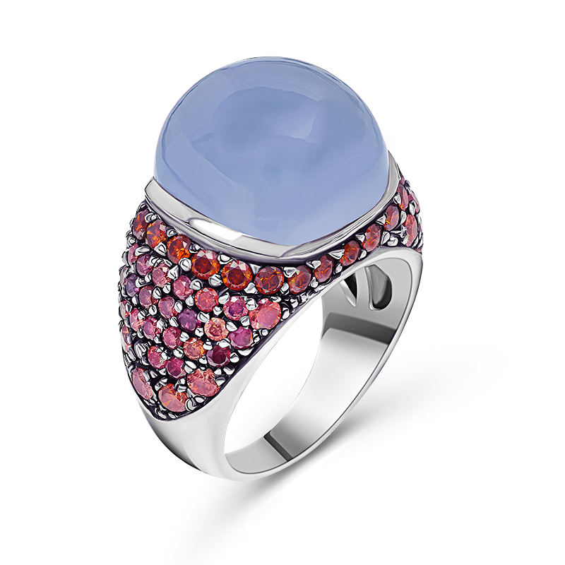 White Gold Semi Precious and Pink Diamond Statement Ring