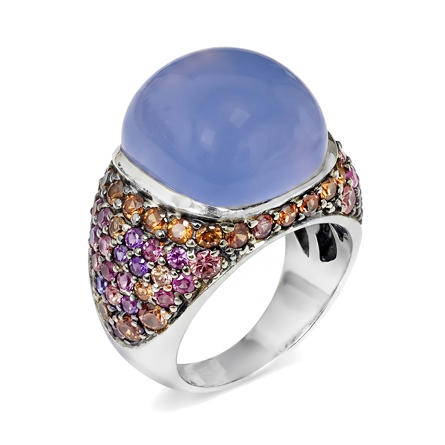 White Gold Semi Precious and Pink Diamond Statement Ring