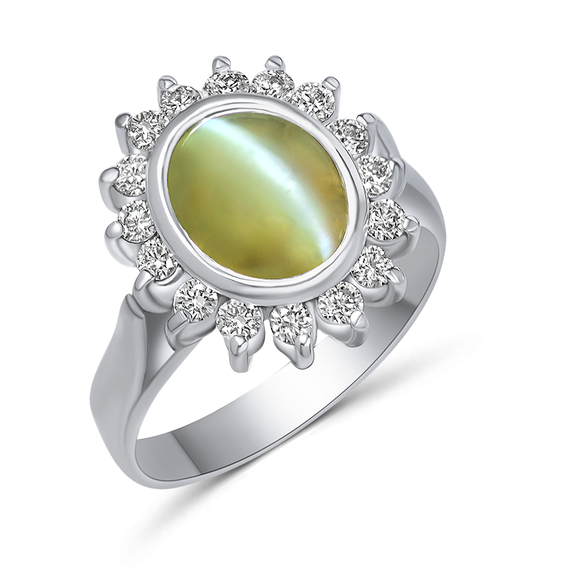 White Gold Cat’s Eye Cluster Ring