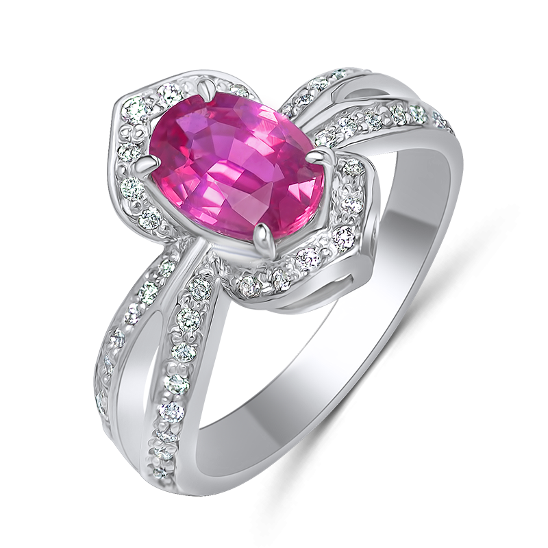 White Gold Pink Sapphire and Diamond Ring