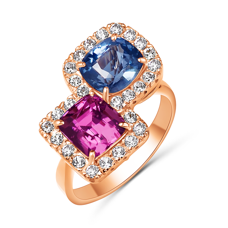 Rose Gold Dual Spinel and White Sapphire Ring