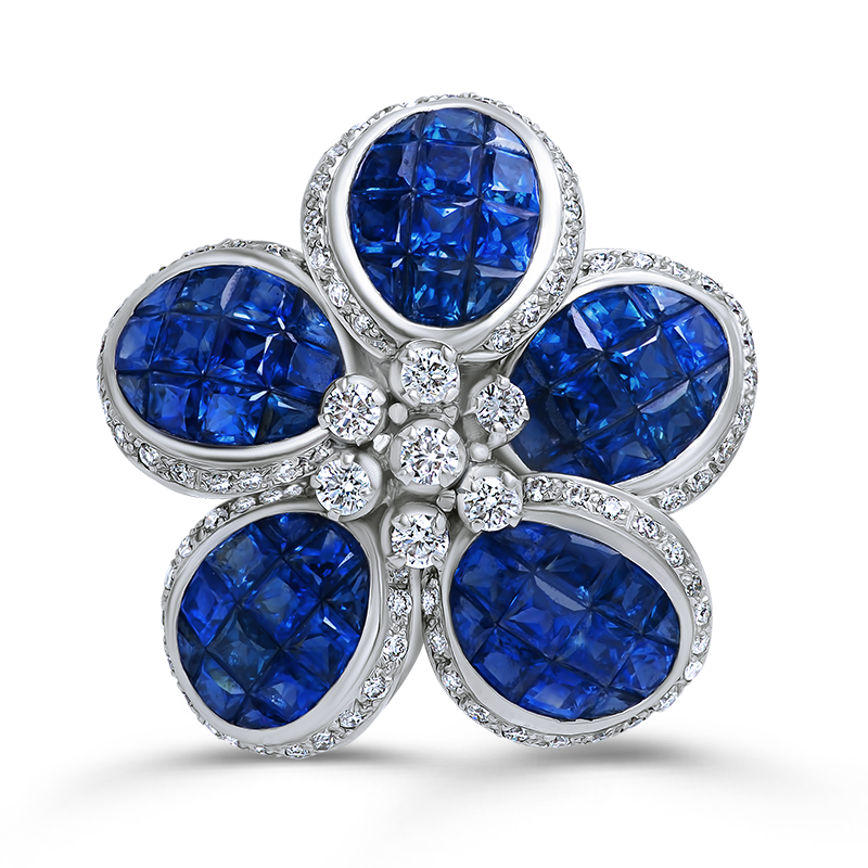 White Gold Blue Sapphire Floral Pendant