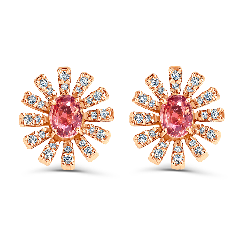 Rose Gold Padparadscha Sunburst Earrings