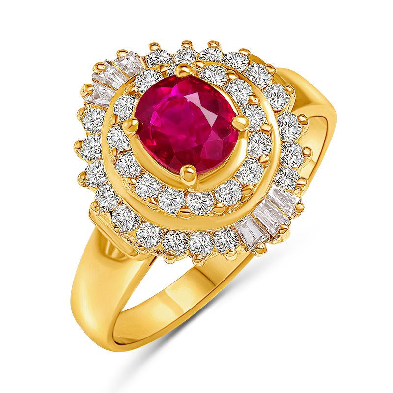Yellow Gold Double Cluster Ruby Ring