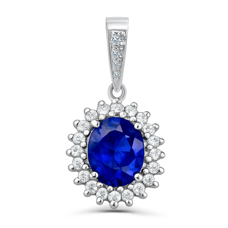 White Gold Blue Sapphire Cluster Pendant