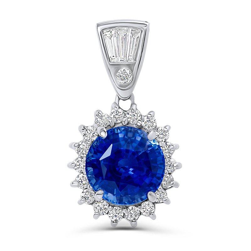 White Gold Blue Sapphire Cluster Pendant