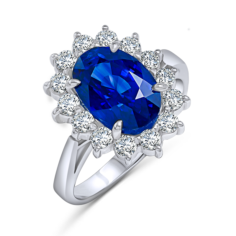 White Gold Blue Sapphire Cluster Ring