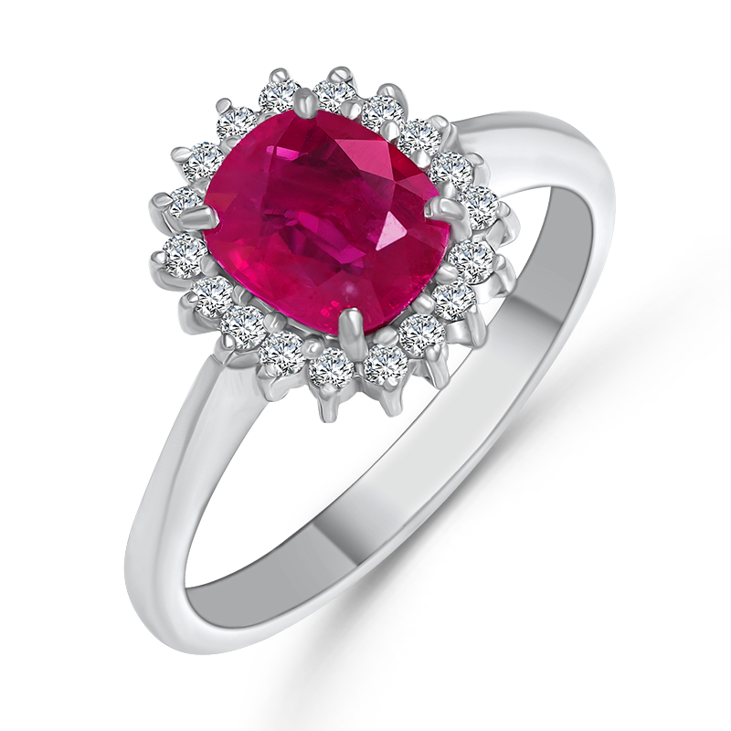 White Gold Cluster Ruby Ring