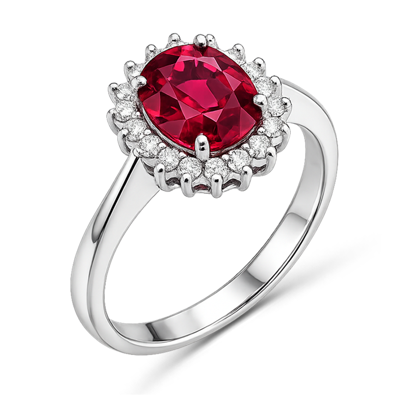 White Gold Cluster Ruby Ring