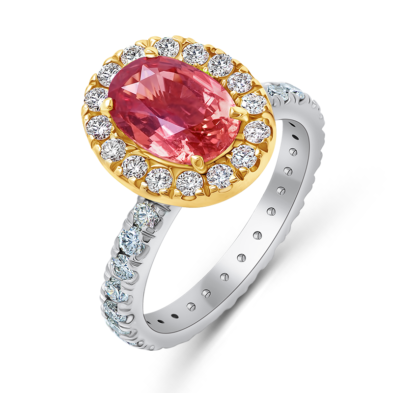Padparadscha & Diamond Two-Tone Gold Ring
