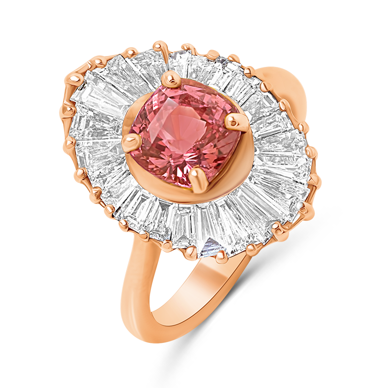 Padparadscha & Diamond Pink Gold Ring