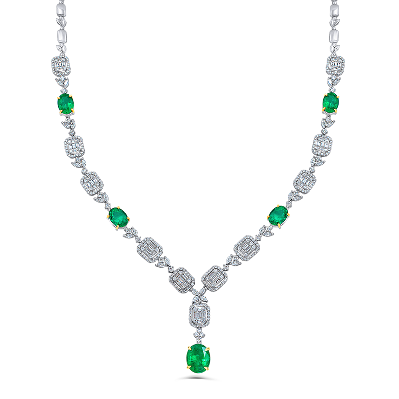 Emerald & Diamond White Gold Statement Necklace