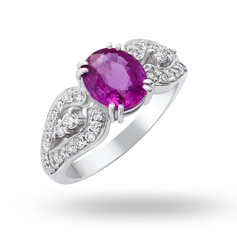 White Gold Pink Sapphire and Diamond Ring