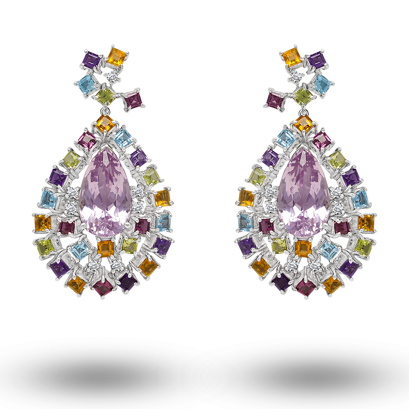 Elegant Kunzite and Multicolour Gemstone Earrings