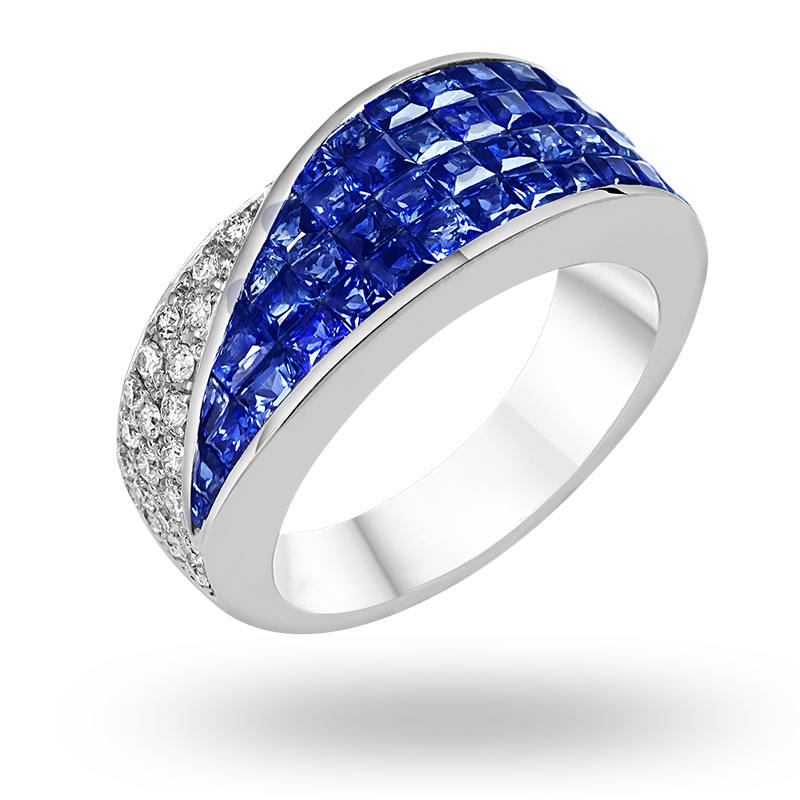 Invisible Set Blue Sapphire Ring