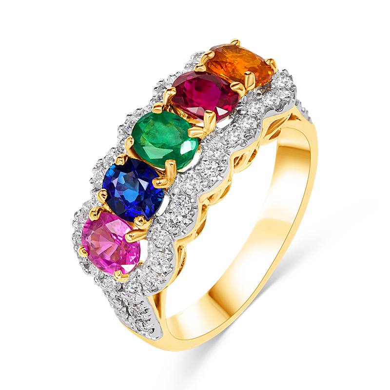 Yellow Gold Multi Colour-Gemstone Ring